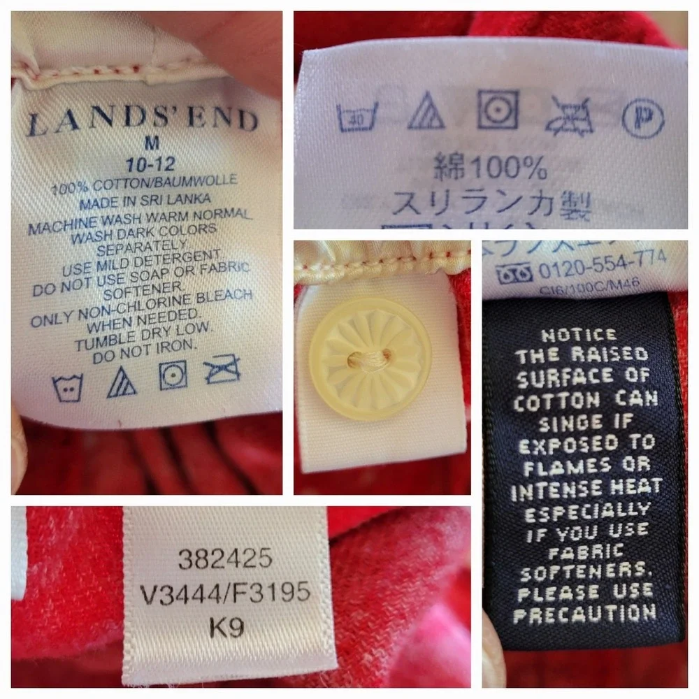 Lands End Flannel Pajama Pants Medium Red Polka Dot Casual Lounge Preppy Relaxed